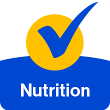 Blue checkmark inside yellow circle. The label reads: "Nutrition" 